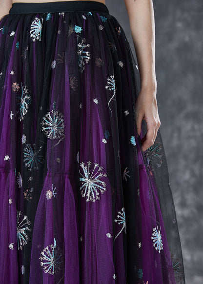 Purple Dandelion Embroideried Wear on Both Sides Tulle Skirt Summer