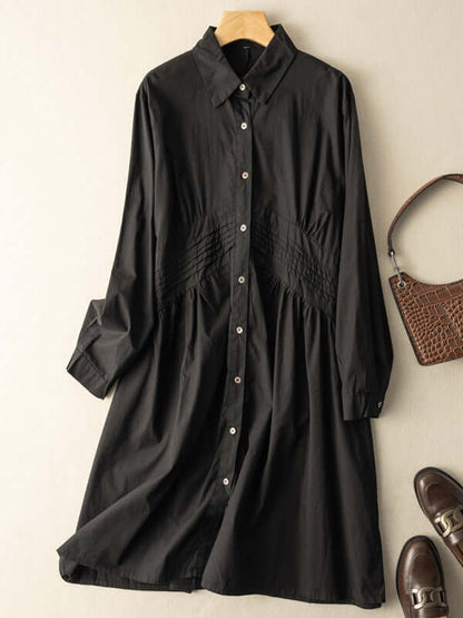 Classic High-waisted Mid-length Loose Shirt Dress