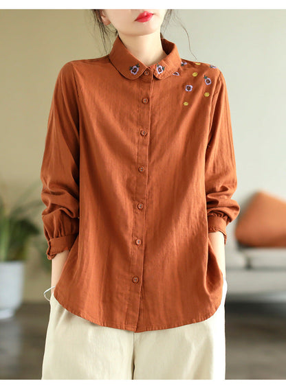 Art Double Layer Cotton Long Sleeve Embroidery Shirt