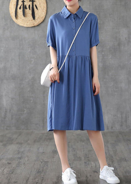 Lapel Cinched Tunic Tunic Tops Blue Dresses