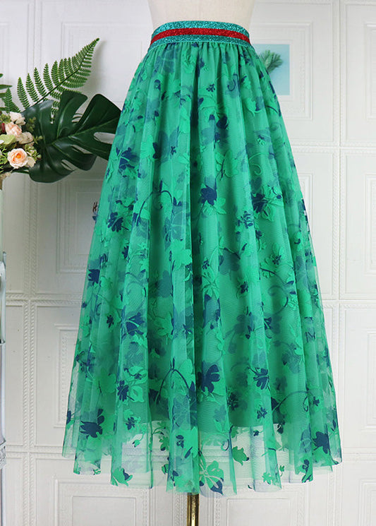 Organic Green Elastic Waist Tulle a Line Skirt Spring