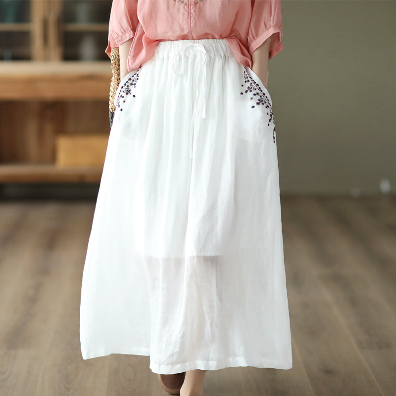 Cozy Embroidery Thin Linen Skirt