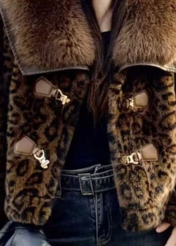 European and American Style Leopard Mink Hair Leather and Fur Coat Spring