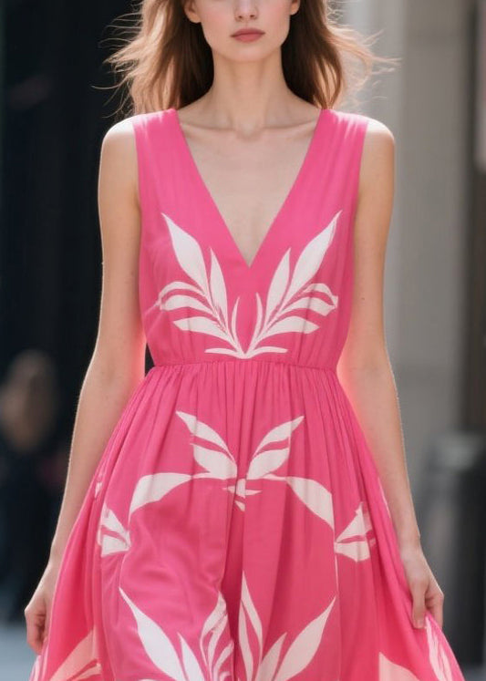 Rose Oversized Print Chiffon Maxi Dress Summer