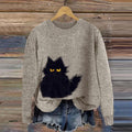 Cute Black Cat Embroidery Art Cozy Sweater elevenforest