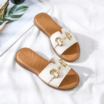 Summer Handmade Cowhide Leather Slippers