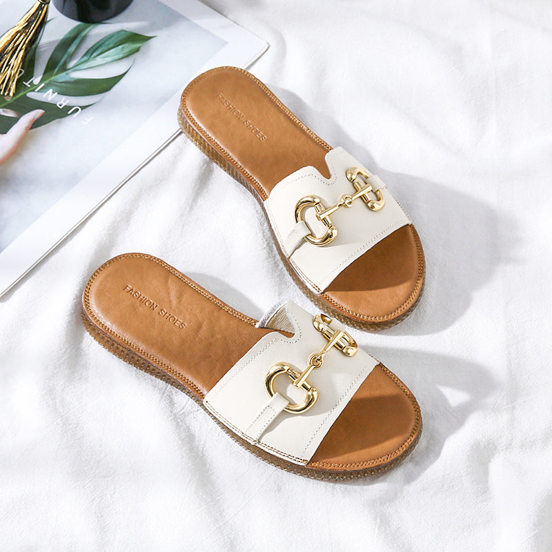 Summer Handmade Cowhide Leather Slippers