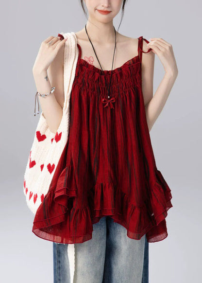 Red Ruffled Spaghetti Strap Top and Skirts Two Pieces Set Summer