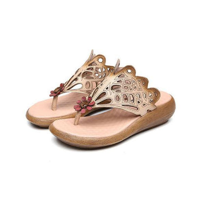 Leather Shoes Beige Portable Slippers