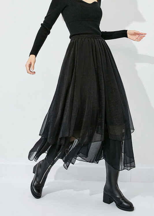 Black High Waist Layered Design Tulle Skirt Summer
