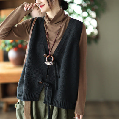 Cotton Knit Sleeveless V-neck Vest