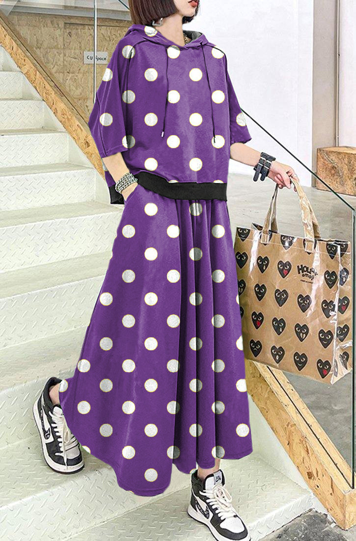 New Purple Polka Dots Spring Explosion Street Guard Two Piece Skirt