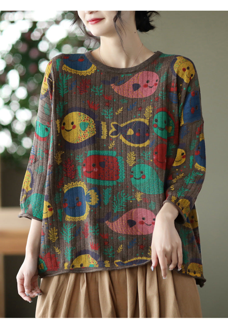 -print Cotton-knit Top