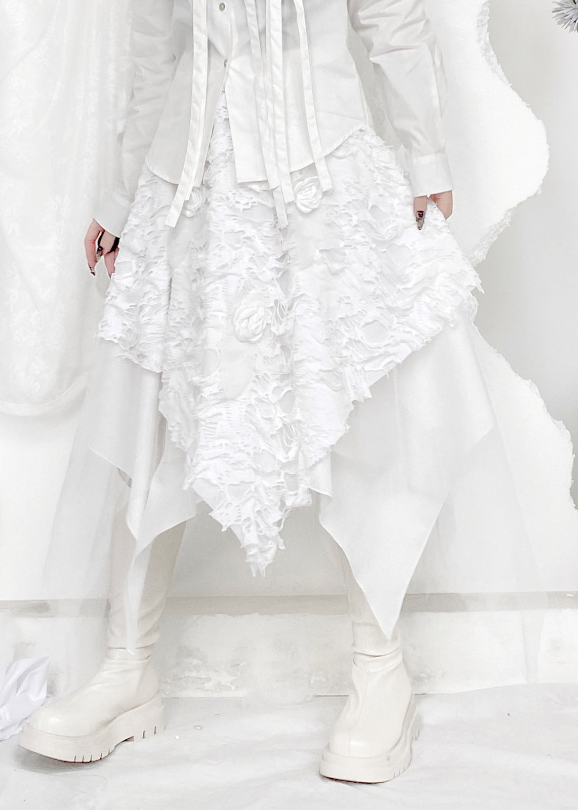 Novelty Black Asymmetrical Hole Tulle a Line Skirt Fall