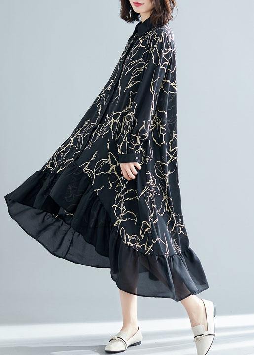 Modern Black Prints Cotton Dresses Ruffles Summer Dresses