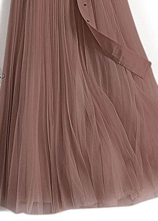 Coffee Wrinkled Patchwork Tulle Skirts Spring