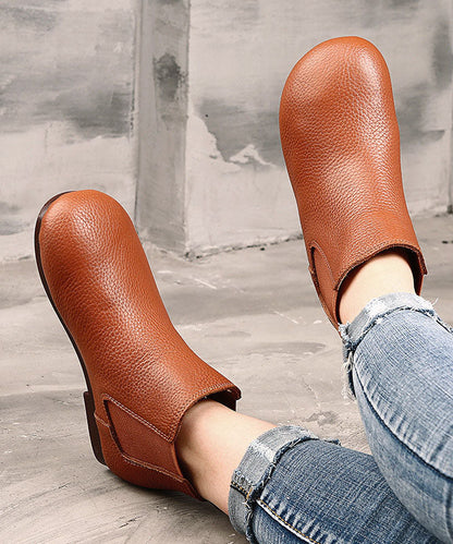 Chocolate Boots Cowhide Leather Warm Fleece Flat Boots
