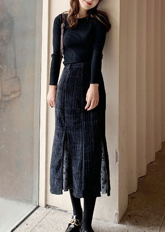 Stylish Black Tulle Patchwork Woolen Skirt Winter