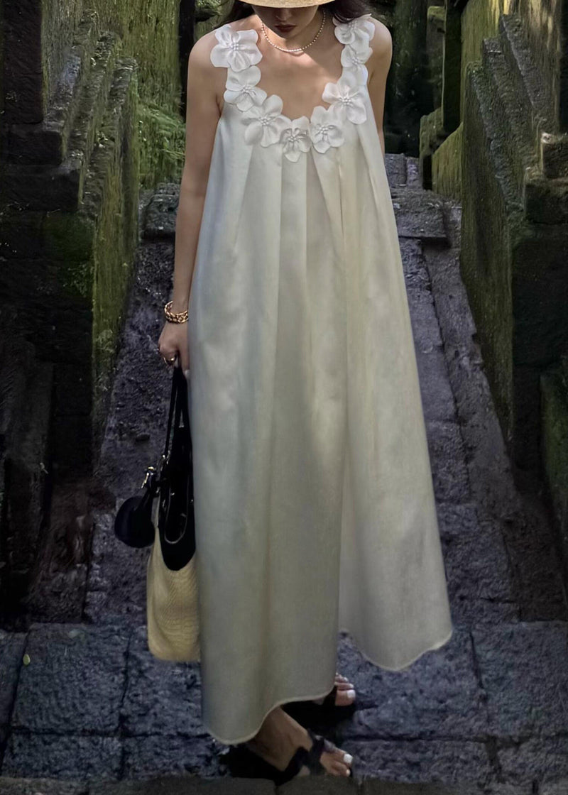 New White Cotton Maxi Dresses Sleeveless