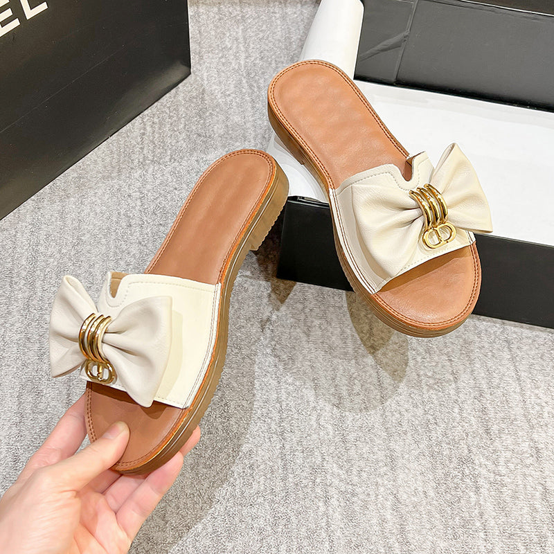Summer Retro Leather Bowknot Slippers