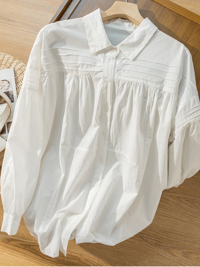 100% Natural Fabric Pleated Loose Shirt in Color