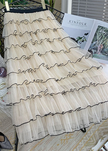 Black Wrinkled Elastic Waist Tulle Skirts Summer