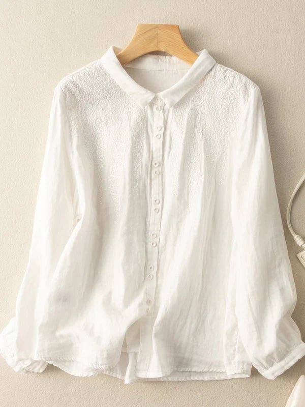 Embroidered Long Sleeve Linen Shirt Top
