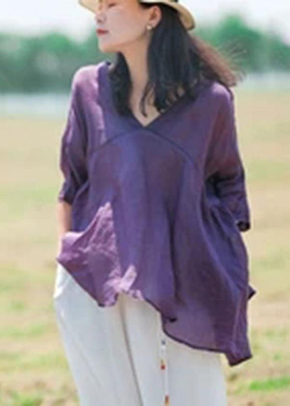 Orange Ramie Lace-up Pure Color Irregular T-shirt