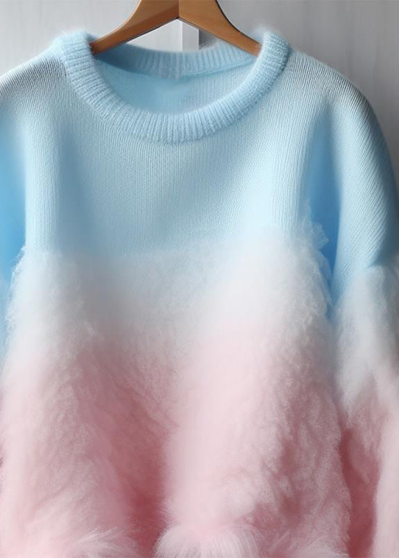 Gradient Color Fluffy Cozy Cotton Knit Sweaters Fall