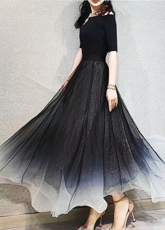 Gradient Black Exra Large Hem Tulle Skirts Spring
