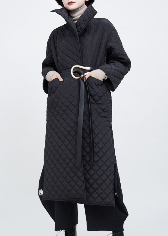 Black Pockets Side Open Winter Cotton Long Sleeve Coats