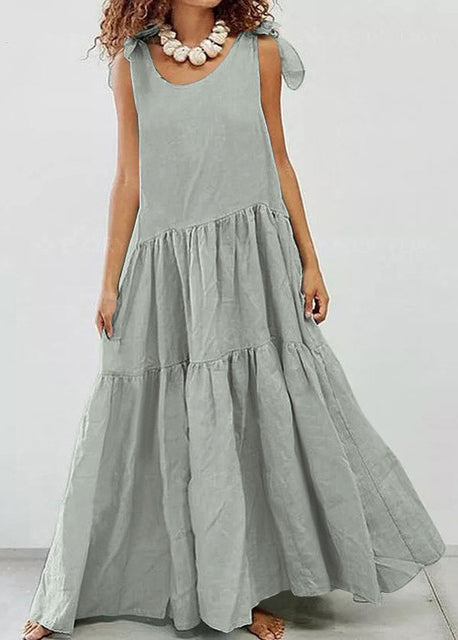V-neck Cotton and Linen Dress Sleeveless