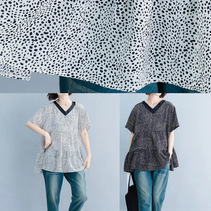 Italian Black Dotted Blouse V Neck Art Summer Shirt