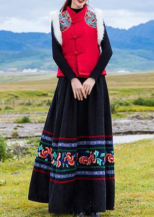 Diy Black Cotton Quilting Clothes Pleated Tunic Embroidery Skirt