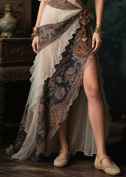 Style Patchwork Side Open Chiffon Long Dress Summer