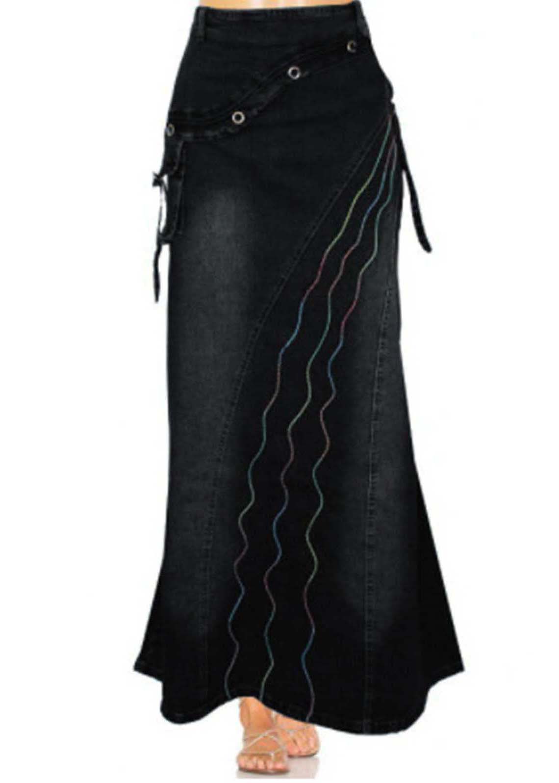 Blue Embroideried Patchwork Denim Skirts Summer