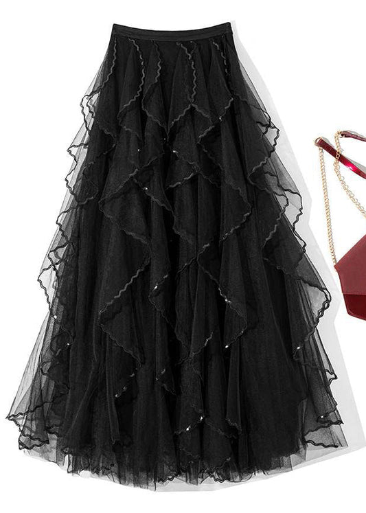 French Black High Waist Tulle Skirt Summer