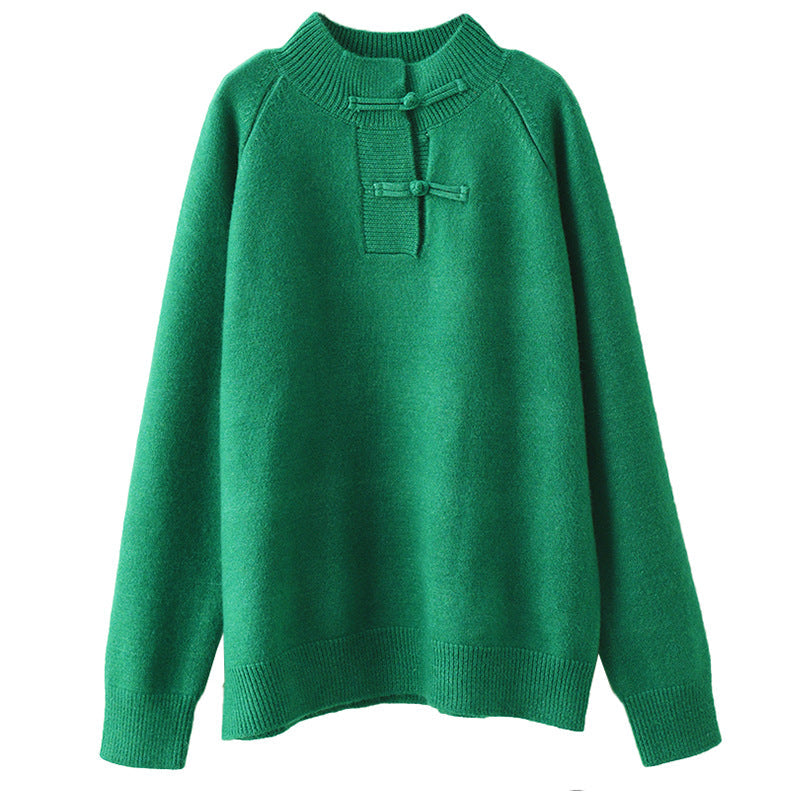 Retro Buckle Knit Loose Sweater