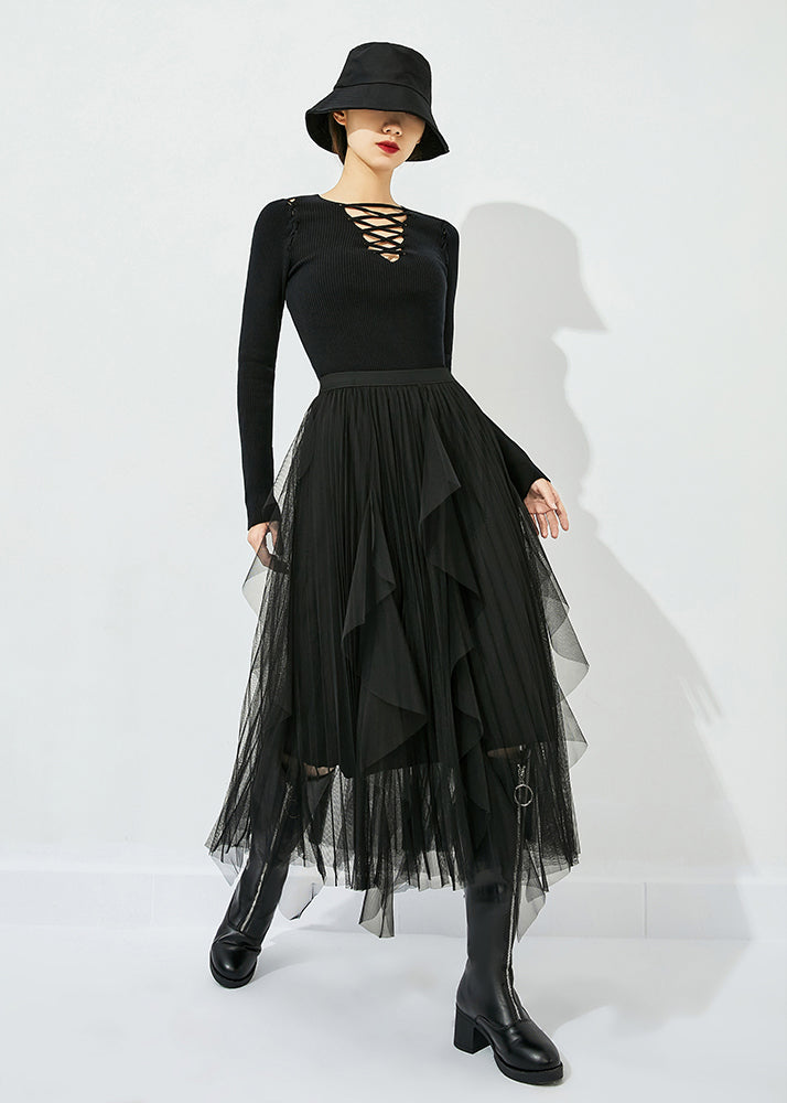 Black Tulle Holiday a Line Skirts High Waist Oversized Summer