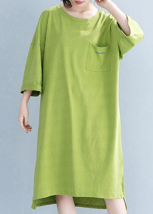 O Neck Half Sleeve Cotton Tunic Pattern Work Green Dress