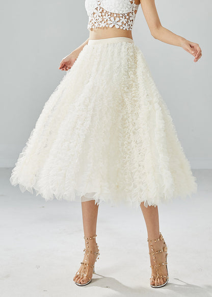 Fine White Ruffled Exra Large Hem Tulle a Line Skirt Summer