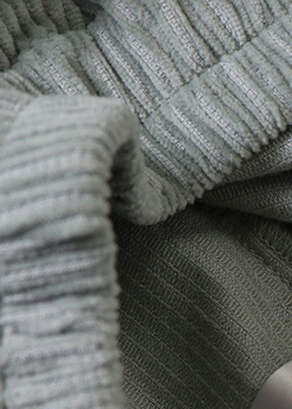Light Green Pockets Corduroy Pants Winter