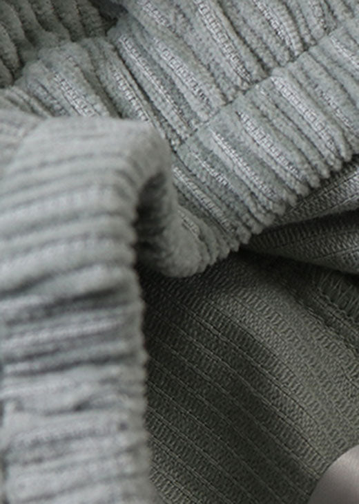 Light Green Pockets Corduroy Pants Winter