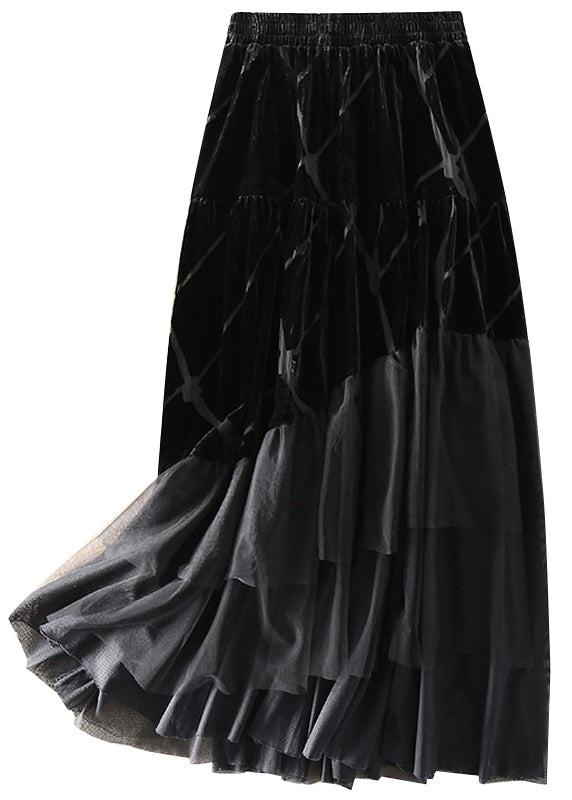 Diy Red Tulle Patchwork Silk Velour Skirt Spring