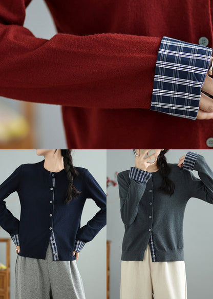 Handmade Grey O-neck Patchwork Knit Cardigans Spring