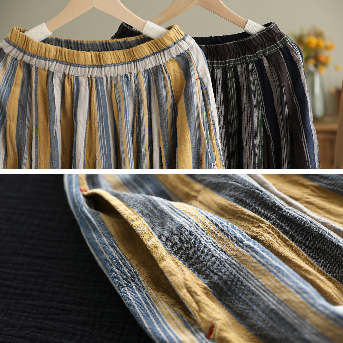 Literary Colorblock Striped A-line Skirt