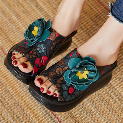 Leather Wedge Slippers
