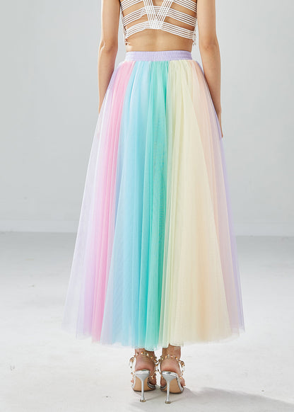 Rainbow Elastic Waist Exra Large Hem Tulle Pleated Skirts Summer