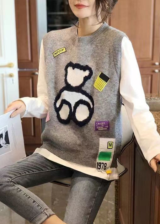 New Style Grey O-neck Vest Little Bear Sleeveless Autumn