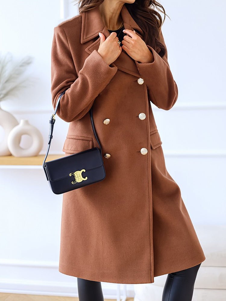 Coats Simple Lapel Double Breasted Woolen Coat